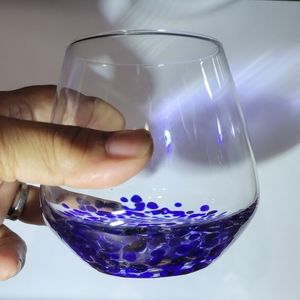 Handblown Stemless Clear w/Cobalt Blue Ombre Wine Goblet